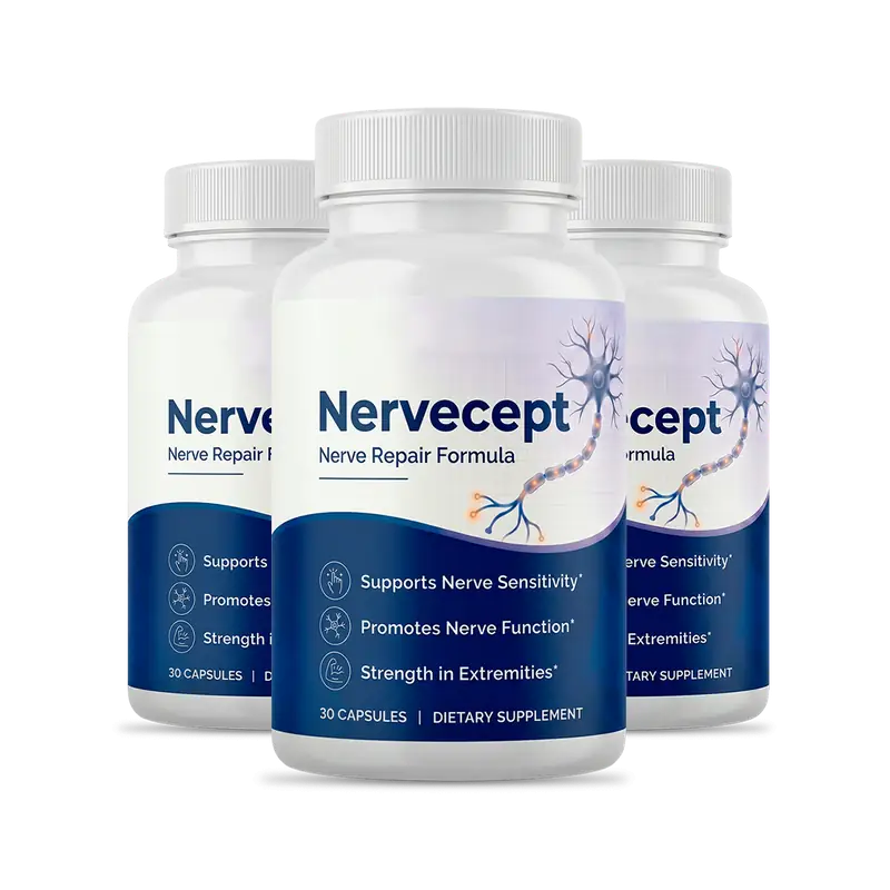 Three bottles of Nervecept nerve support capsules